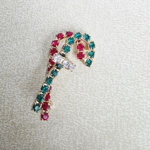 Vintage Cane Rhinestone Gold Tone Brooch